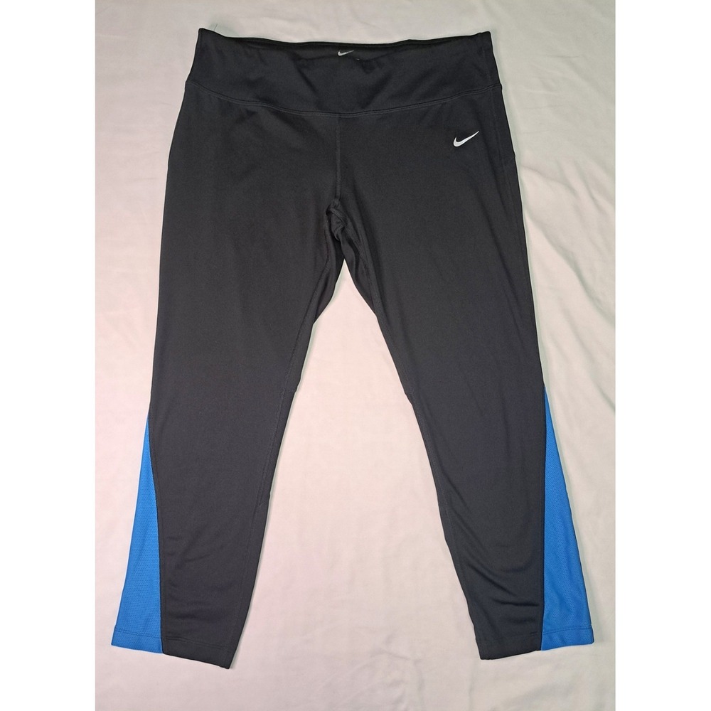 Nike Dri-FIT Women's XL Blk/Blue Ankle Running Pants Pocket Athleisure Gym